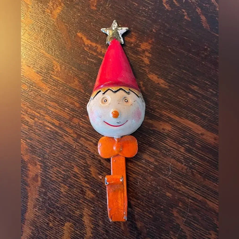Vintage Antique Metal Christmas Elf Holiday Clown Wall Hook